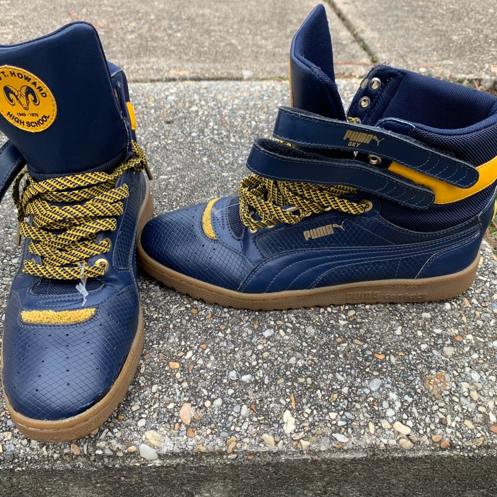 Puma Navy and Yellow High-Top Sneakers
